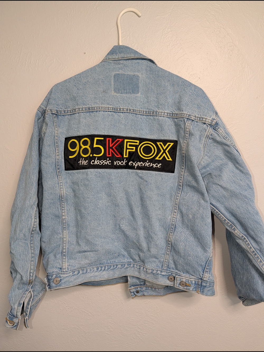 98.5 KFOX Light Wash Denim Jacket with Logo Patch